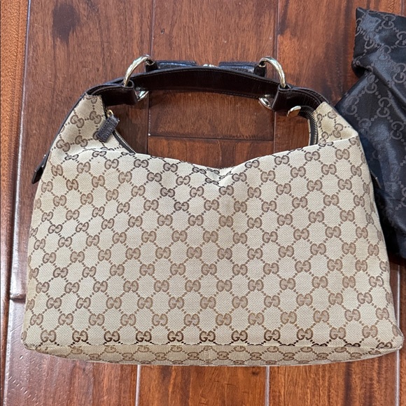 Gucci Beige GG Canvas Shoulder Bag with Dark Brown Trim - Picture 2 of 5